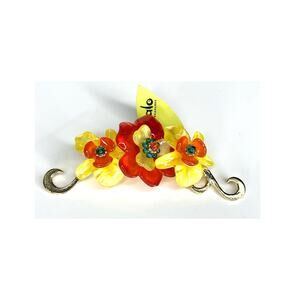 NEW Lalo FLOWER BROOCH Pin / Pendant Gold Orange Yellow Resin Art Signed Limited